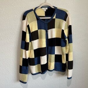 VTG Christopher & Banks M Checkered Gilmore Girl Pastel Granny Knit Cardigan